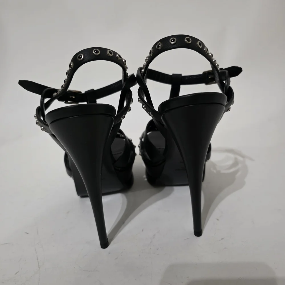 Saint Laurent Tribute Black Studded Strappy Platform Heels Women’s Size 40 - Picture 8 of 9